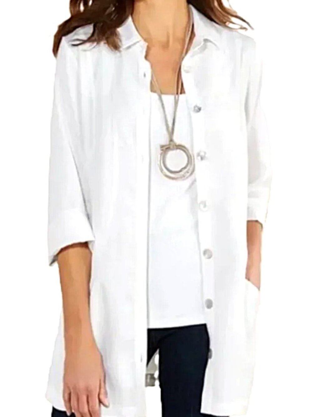 Soft Surroundings Linen Shacket Button Down Lagenlook Pockets Relaxed Fit size M